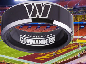 Washington Commanders Ring Black & Silver Tungsten Wedding Ring #Commanders