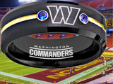 Washington Commanders Ring Black & Blue CZ Tungsten Wedding Ring #COMMANDERS