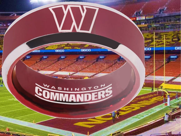 Washington Commanders Ring Red & Silver Tungsten Wedding Ring #NFL