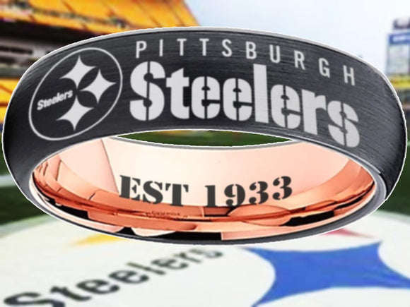 Pittsburgh Steelers Ring 6mm Black & Rose Gold Wedding Band | Sizes 6-13 #pittsburgh #steelers