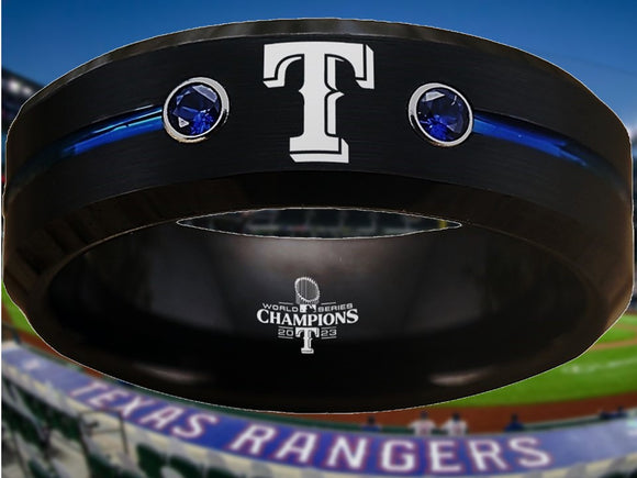 Texas Rangers Ring Championship Ring Black & Blue CZ Wedding Band | Sizes 6-13 #texasrangers #mlb