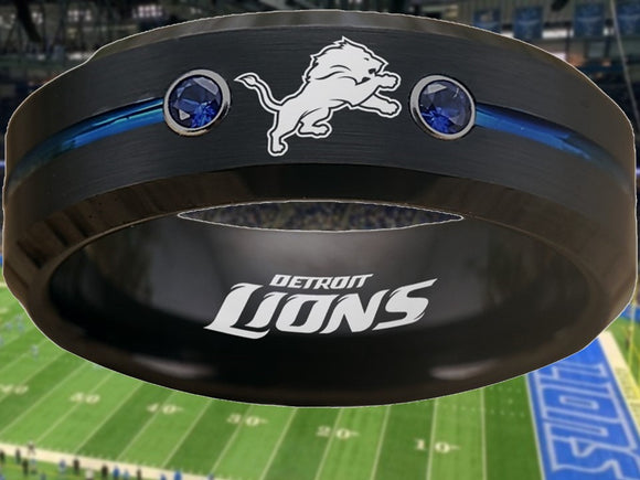 Detroit Lions Ring Black & Blue CZ Wedding Band | Sizes 6-13 #detroit #lions #nfl