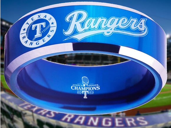 Texas Rangers Ring Championship Ring Blue & Silver Wedding Band | Sizes 4 - 17 #texasrangers #mlb