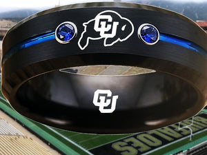 Colorado Buffaloes Ring Black & Blue CZ Wedding Band | Sizes 6-13 #buffs #ncaa