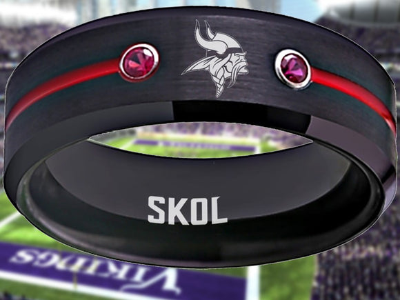 Minnesota Vikings Ring Black & Red CZ Wedding Band | Sizes 6-13 #vikings #skol #nfl