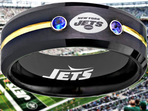 New York Jets Ring Black & Blue CZ Wedding Ring Sizes 6 - 13 #jets #nyjets