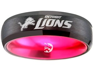 Detroit Lions Ring Black & Pink Wedding Band 6mm | Sizes 6-13 #detroit #lions #nfl