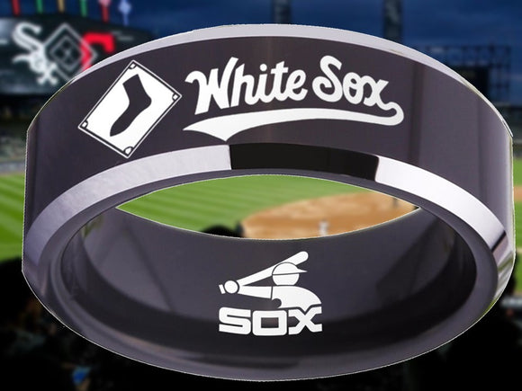 Chicago White Sox Ring Black & Silver logo Ring Sizes 4 - 17 #whitesox #mlb