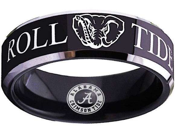 Alabama Ring Crimson Tide Ring 8mm Black Wedding Ring Sz 4 - 17 #RollTide