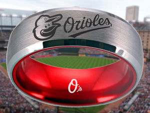 Baltimore Orioles Ring Orioles Silver & Red Wedding Ring #orioles Sizes 6 - 13