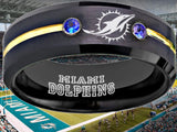 Miami Dolphins Ring Black & Blue CZ Tungsten Wedding Ring #miami #dolphins #miamidolphins