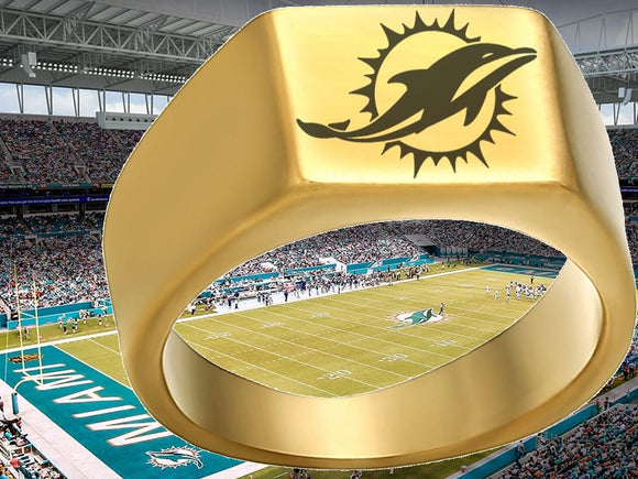 Miami Dolphins Ring Gold Titanium Steel Ring #miami #dolphins