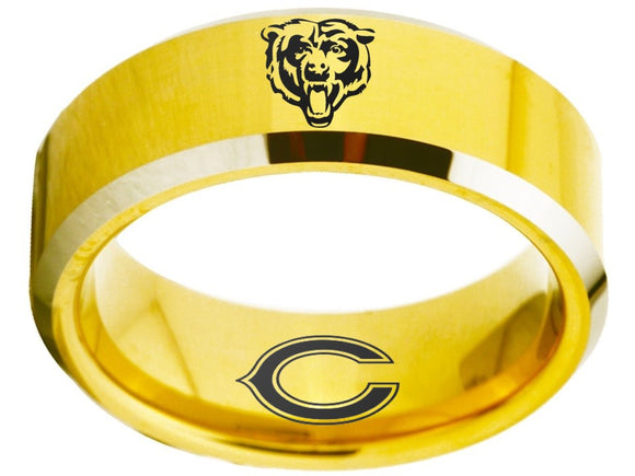 Chicago Bears Ring Gold & Silver Ring 8mm Tungsten Wedding Ring #bears