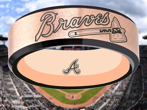 Atlanta Braves Ring Rose Gold & Black Tungsten Wedding Ring Sizes 6 - 13 #atlanta #braves