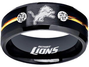 Detroit Lions Ring Black & Gold CZ Wedding Band | Sizes 6-13 #detroit #lions #nfl