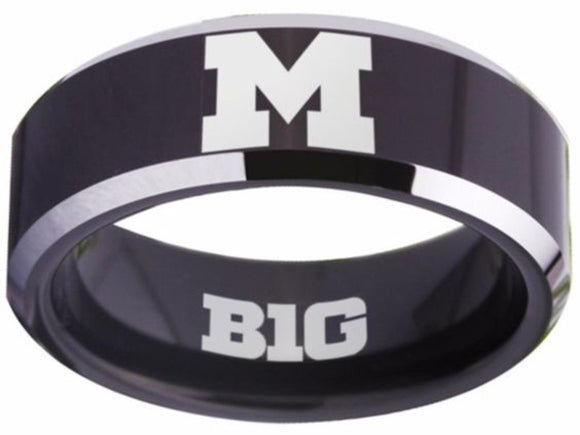 Michigan Ring | Black & Silver Wedding Band | Sizes 4-17 #wolverines