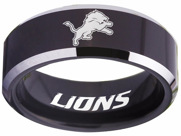 Detroit Lions Ring Black & Silver Wedding Band | Sizes 4-17 #lions