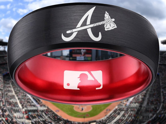 Atlanta Braves Ring Braves Logo Ring Black and Red MLB Wedding Band #braves