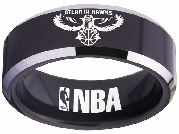 Atlanta Hawks Ring ATL Hawks NBA Ring 8mm Black and Silver Ring #nba #atlhawks