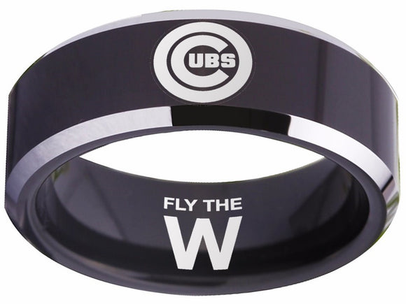 Chicago Cubs Ring Black & Silver Wedding Ring | Sizes 4 - 17