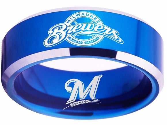 Milwaukee Brewers Ring blue ring 8mm Tungsten Ring #mlb #brewers