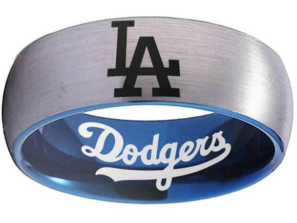 LA Dodgers Ring Silver and Blue Ring 8mm Tungsten Ring #mlb #dodgers