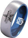 Dallas Cowboys Ring Silver and Blue Ring 8mm Tungsten Ring #cowboys