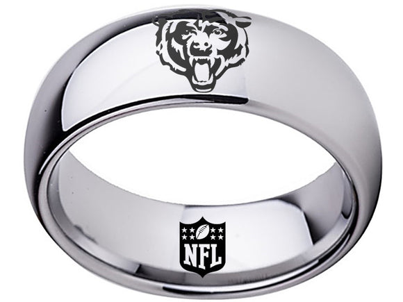 Chicago Bears Ring Silver Ring 8mm Tungsten Wedding Ring Sizes 5 - 16 #chicagobears