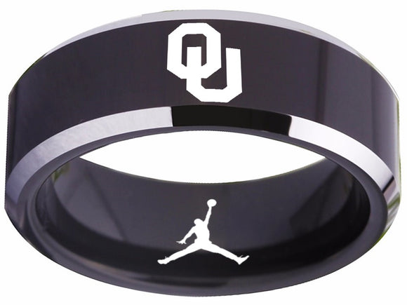 Oklahoma Sooners Ring | Black & Silver Wedding Ring | Sizes 4-17