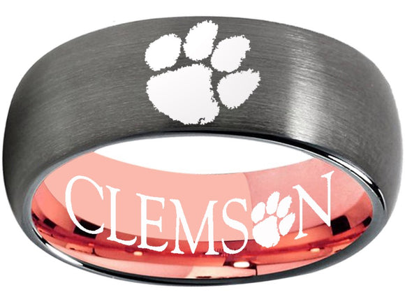 Clemson Tigers Ring Tigers Logo Ring 8mm grey and rose gold tungsten band