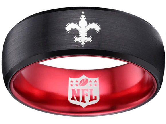 New Orleans Saints Ring 8mm Black and Red Tungsten Logo Ring #saints